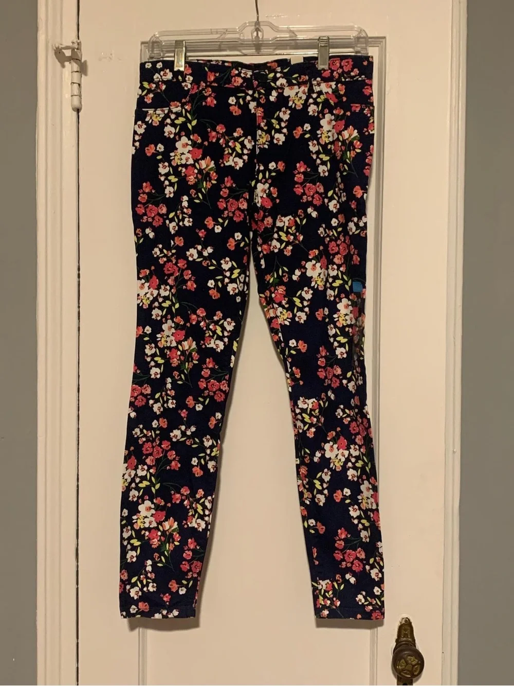 Place Navy Floral Pants with Pink & White Blossoms